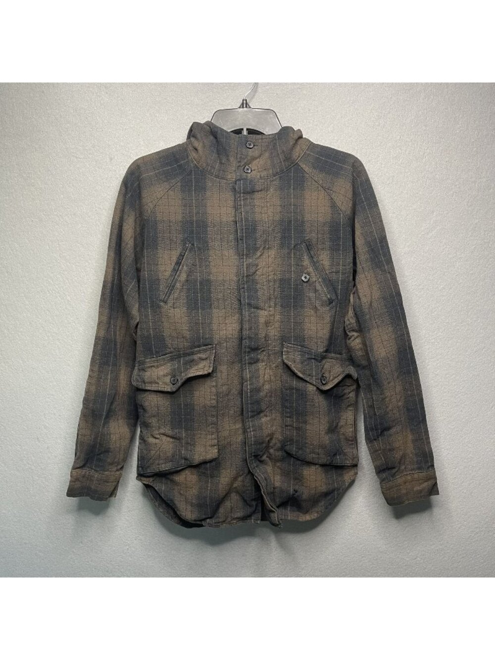 Commune Hooded Plaid Jacket Brown & Black Mens Small
